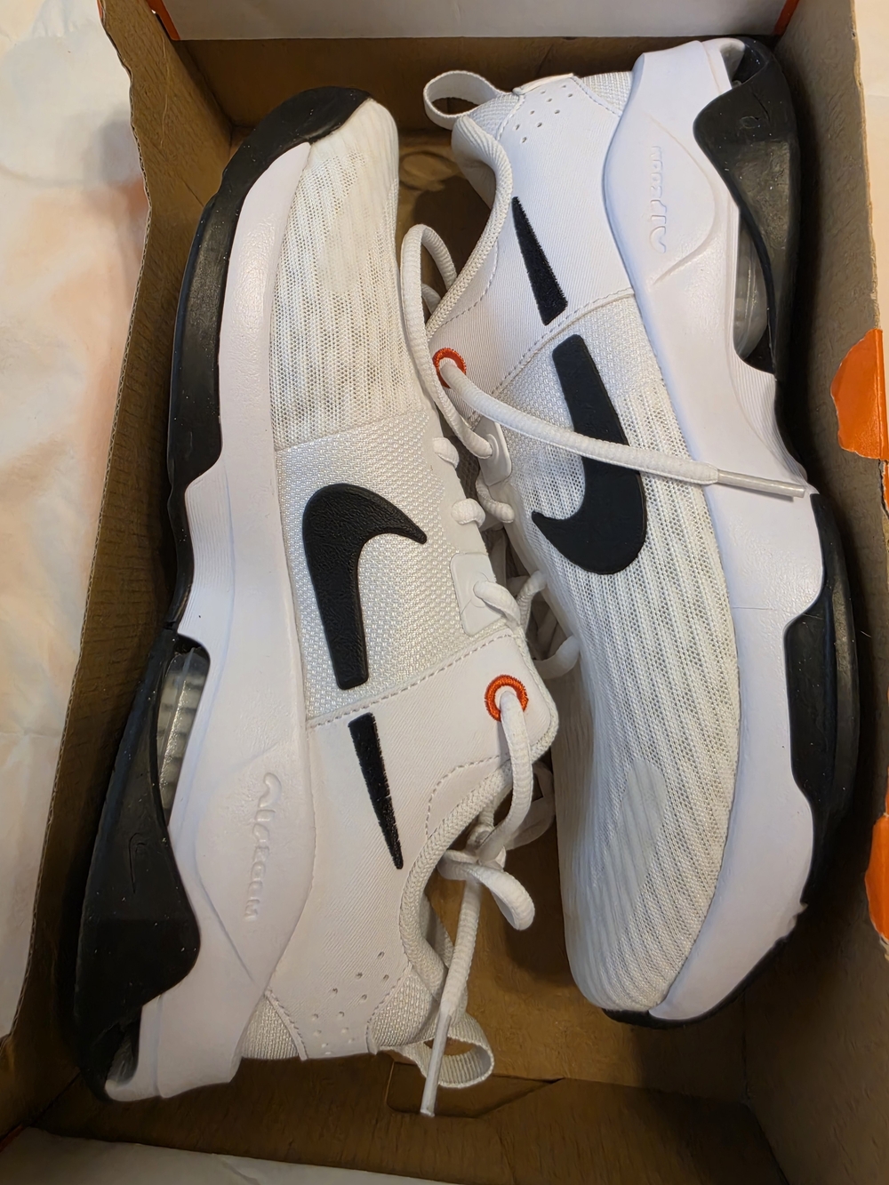 Nike White and Black Women's Air Max-Style Athletic Sneakers with Orange Eyelet